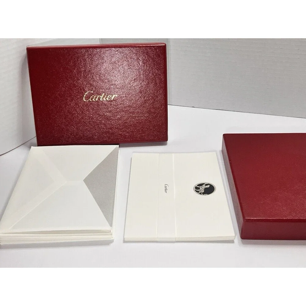 Vintage Cartier Panther Stationery Set10 (Rare) Gold Embossed Cards & Envelopes.